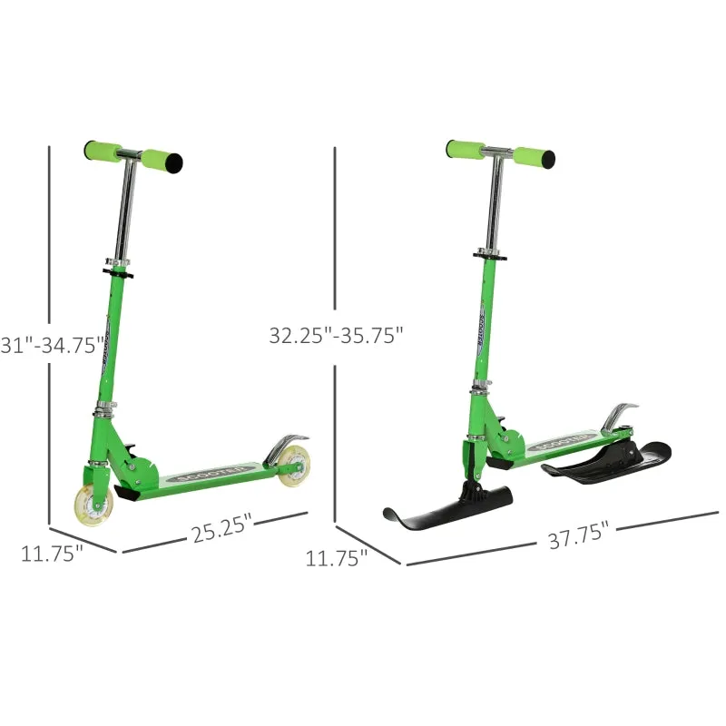 2 in 1 Design Snow Scooter and Wheeled Scooter- Green