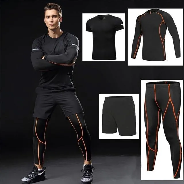 4 piece Men Running Fitness Compression Tracksuit Fitness Tight Running T-shirt Legging Sportswear Gym Sport set