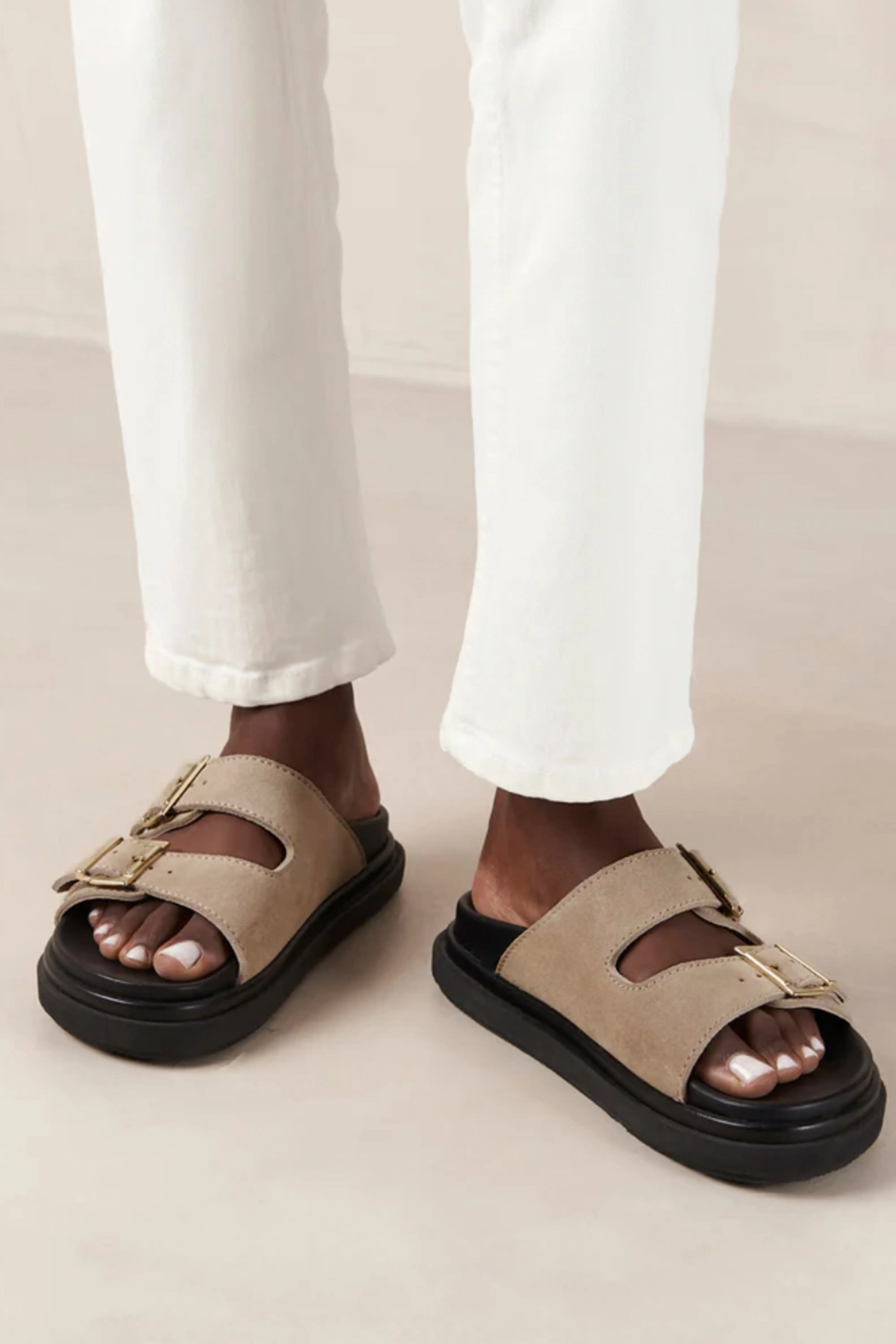 ALOHAS | Buckle Embellished Suede Sandal - Taupe