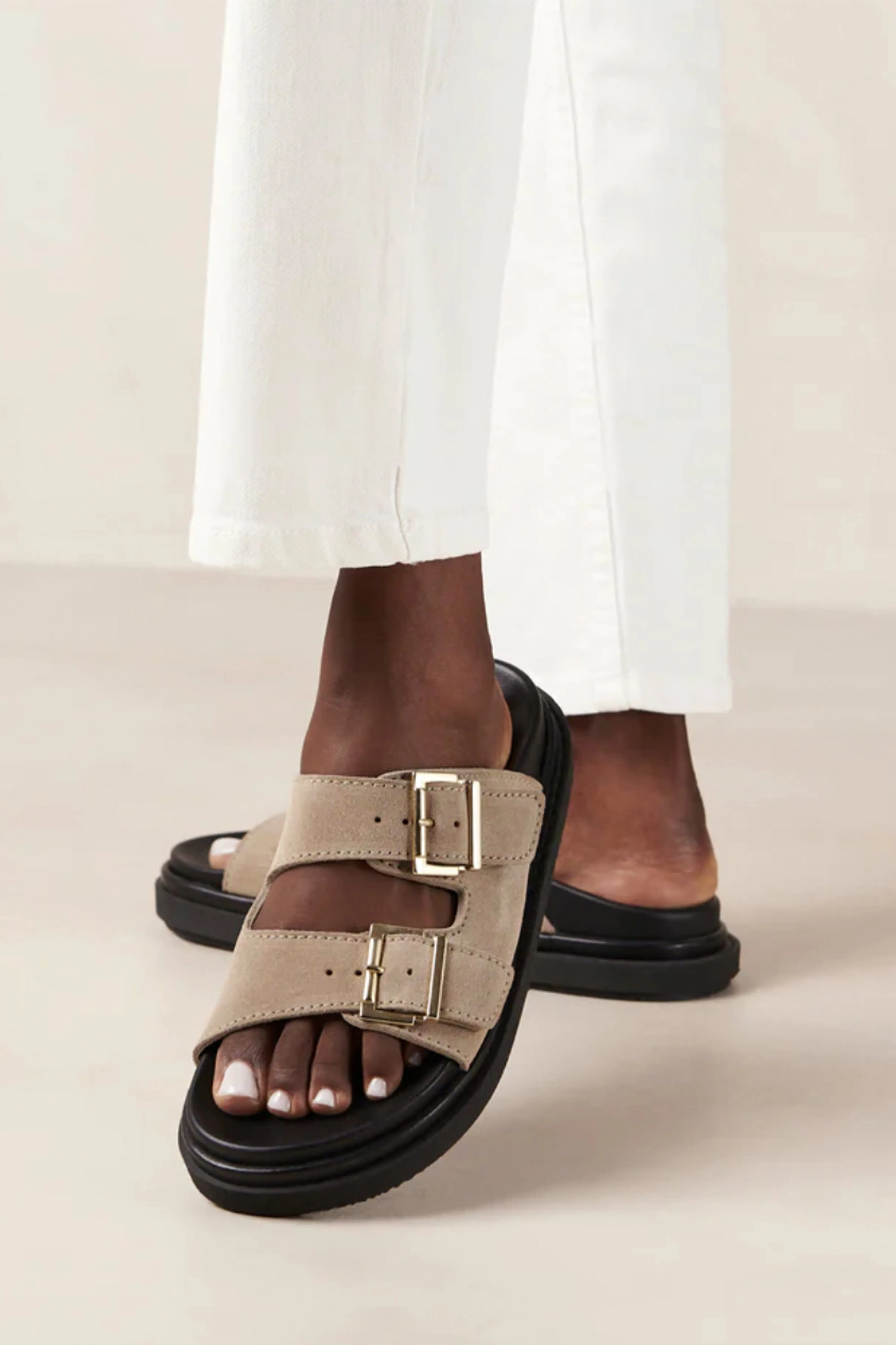 ALOHAS | Buckle Embellished Suede Sandal - Taupe