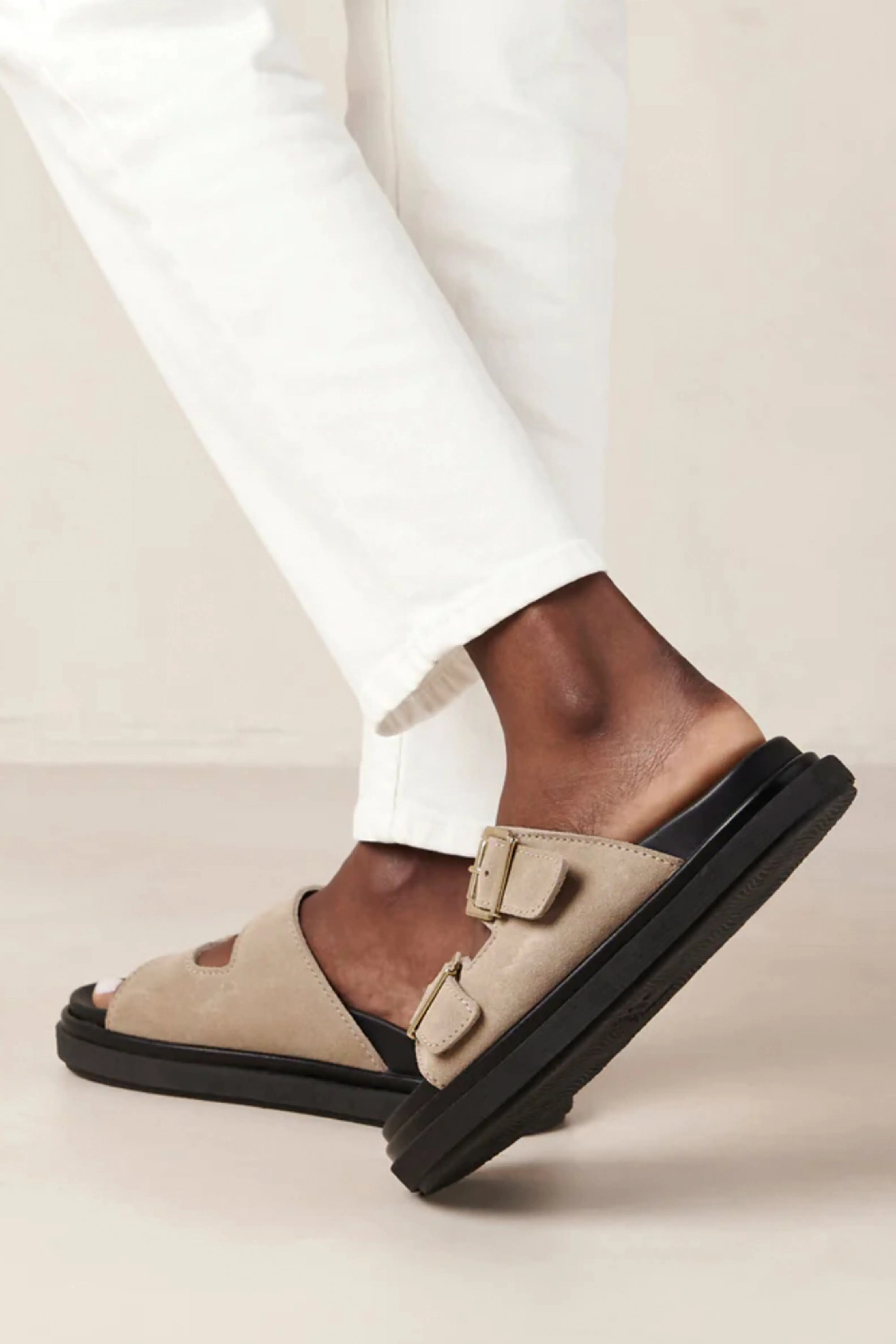 ALOHAS | Buckle Embellished Suede Sandal - Taupe