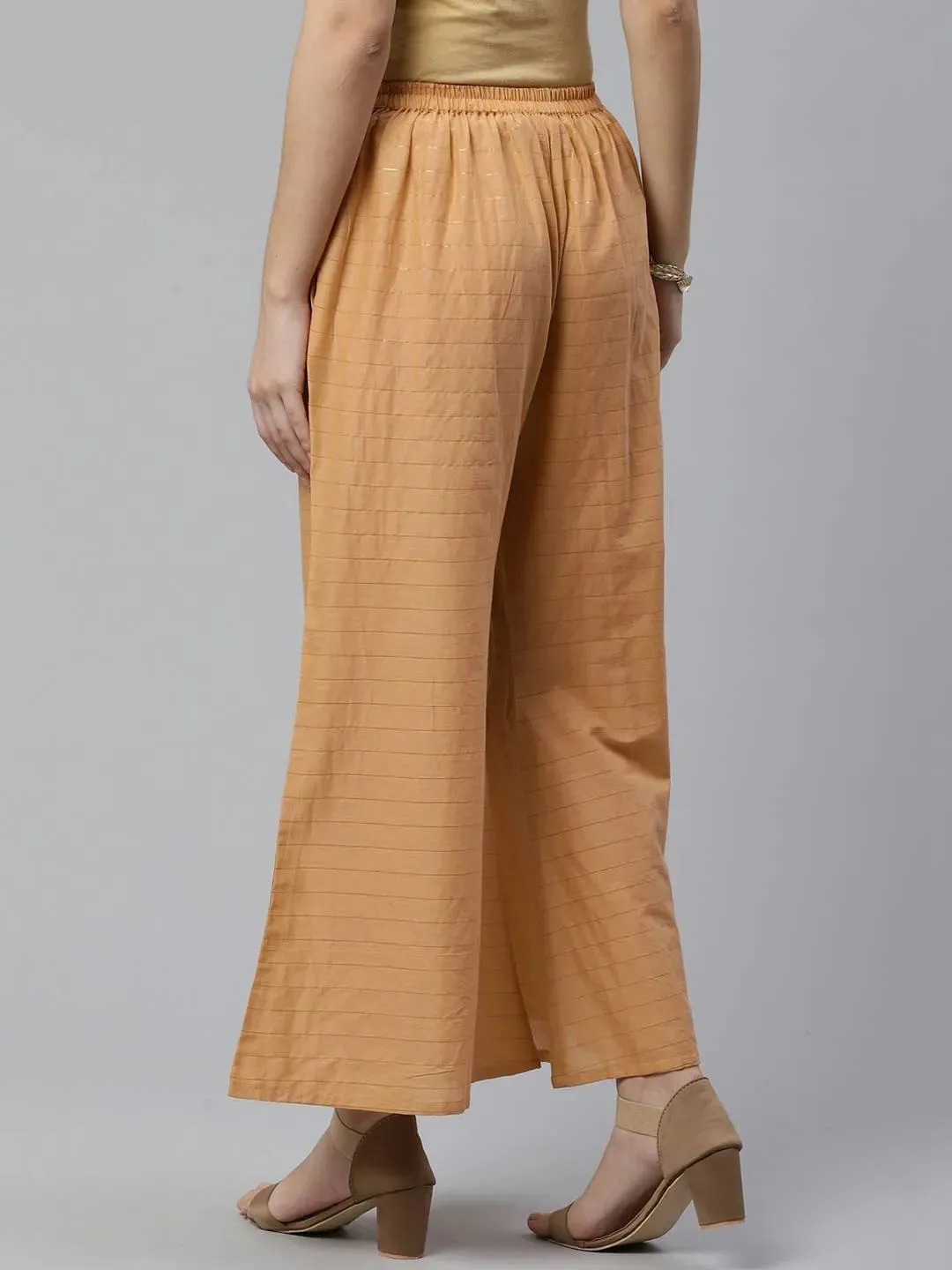 Beige Striped Cotton Palazzos