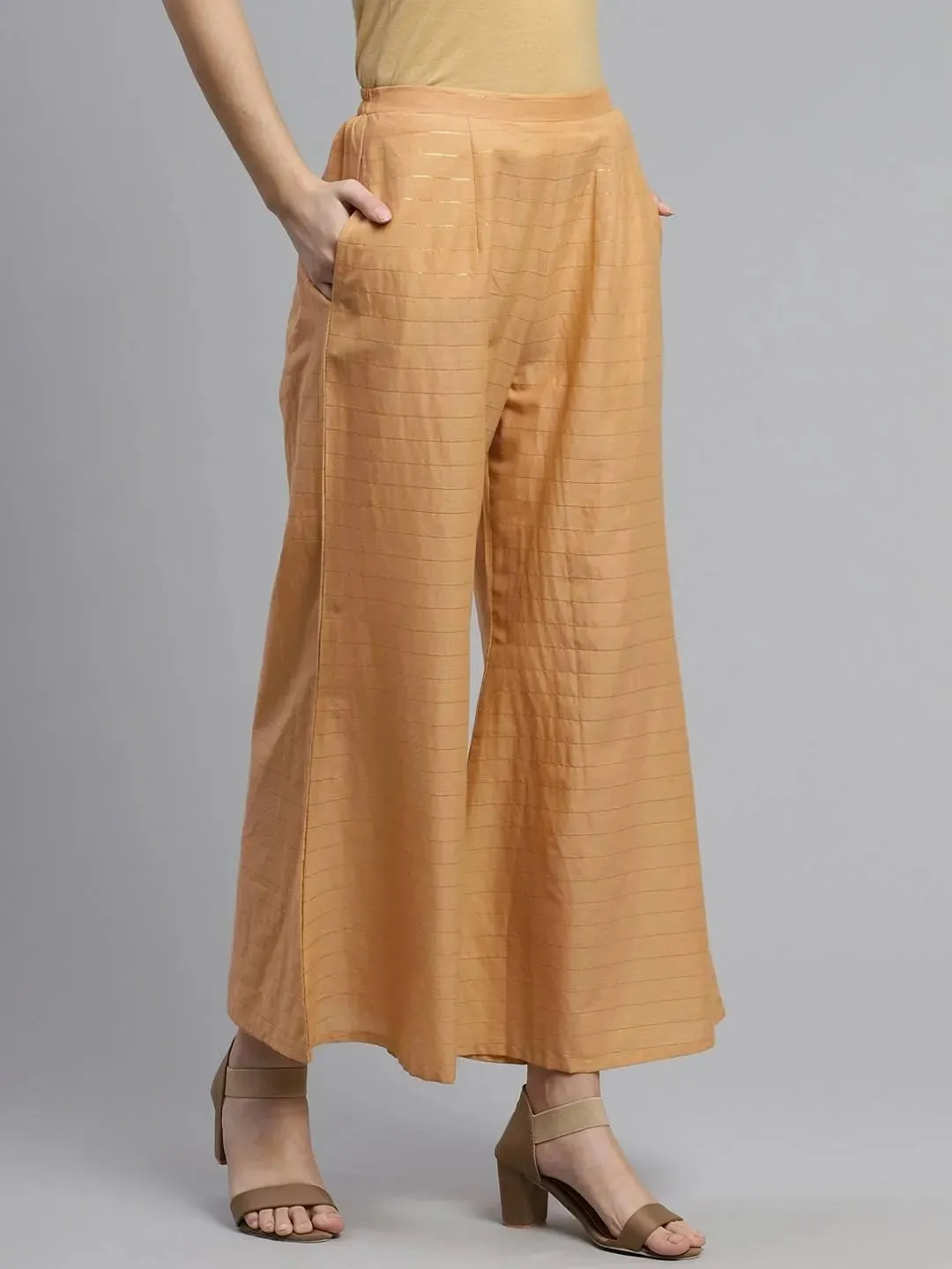 Beige Striped Cotton Palazzos