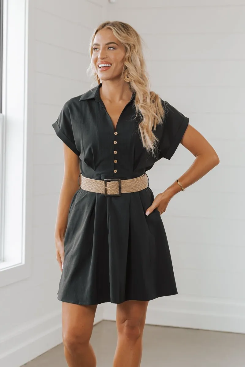 Belted V Neck Mini Dress - FINAL SALE