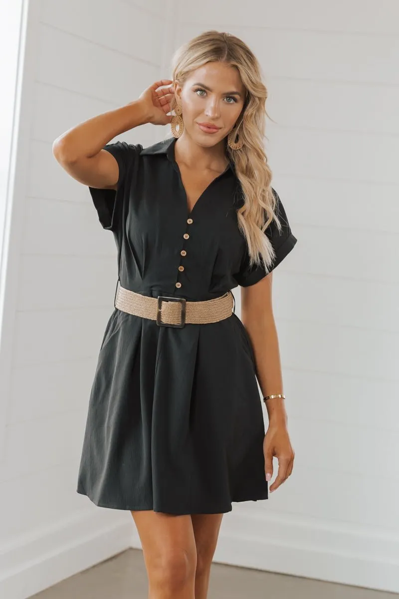 Belted V Neck Mini Dress - FINAL SALE