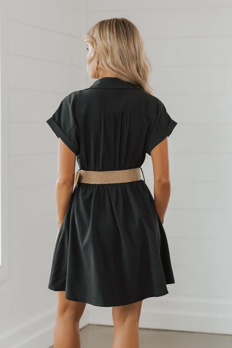 Belted V Neck Mini Dress - FINAL SALE