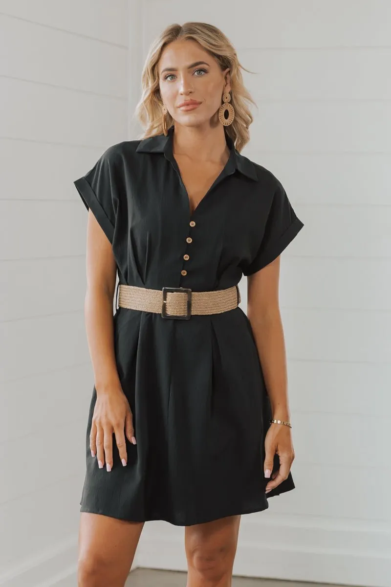 Belted V Neck Mini Dress - FINAL SALE