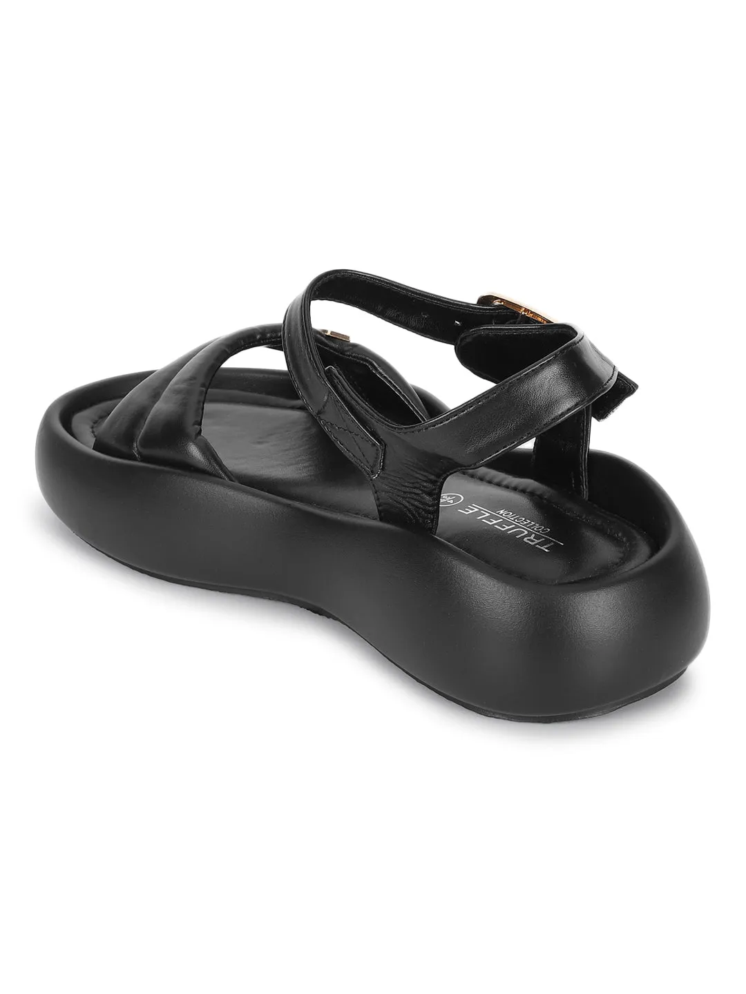 Black PU Buckle Stylish Flats (TC-RS3583-BLK)