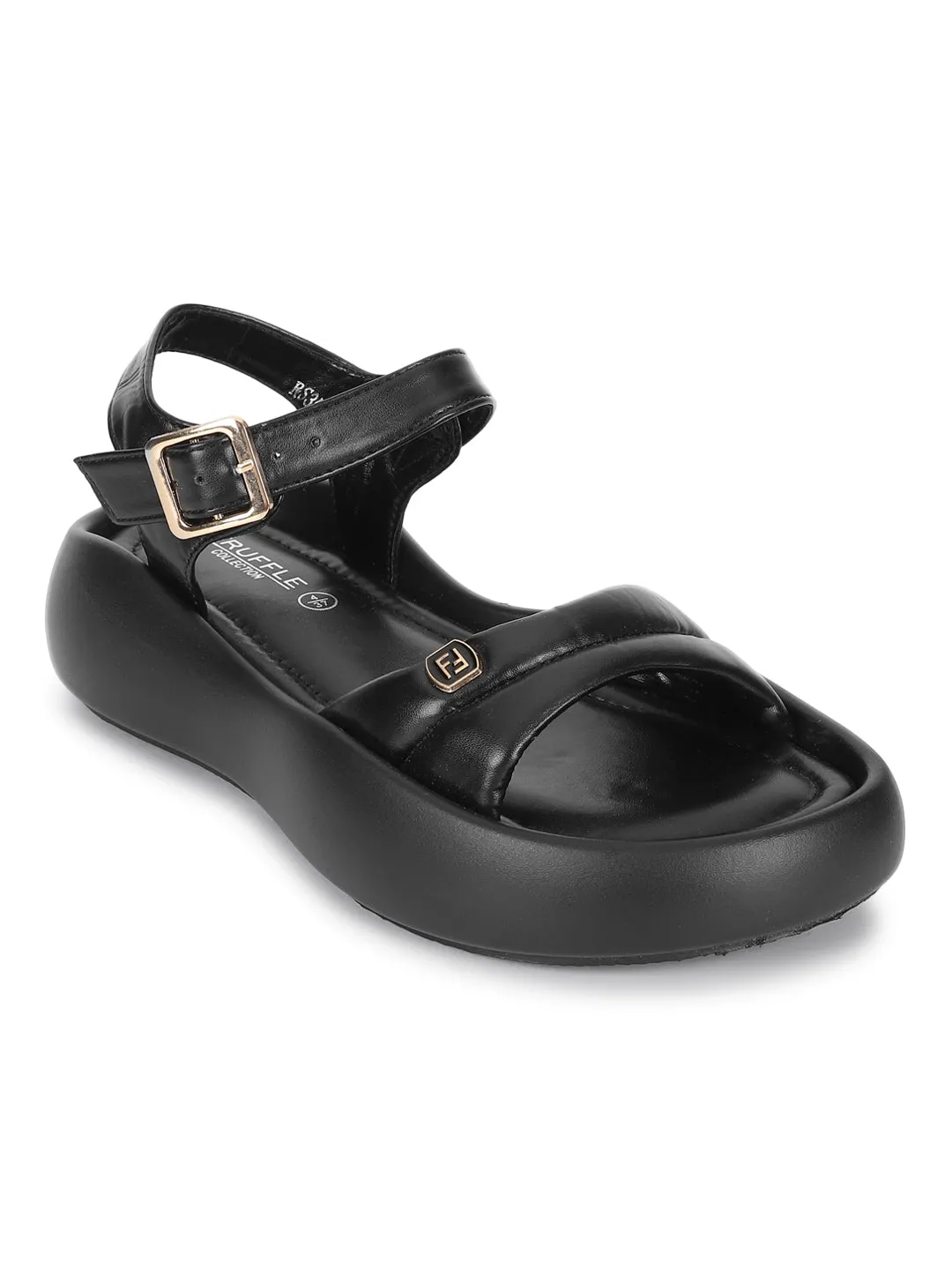 Black PU Buckle Stylish Flats (TC-RS3583-BLK)