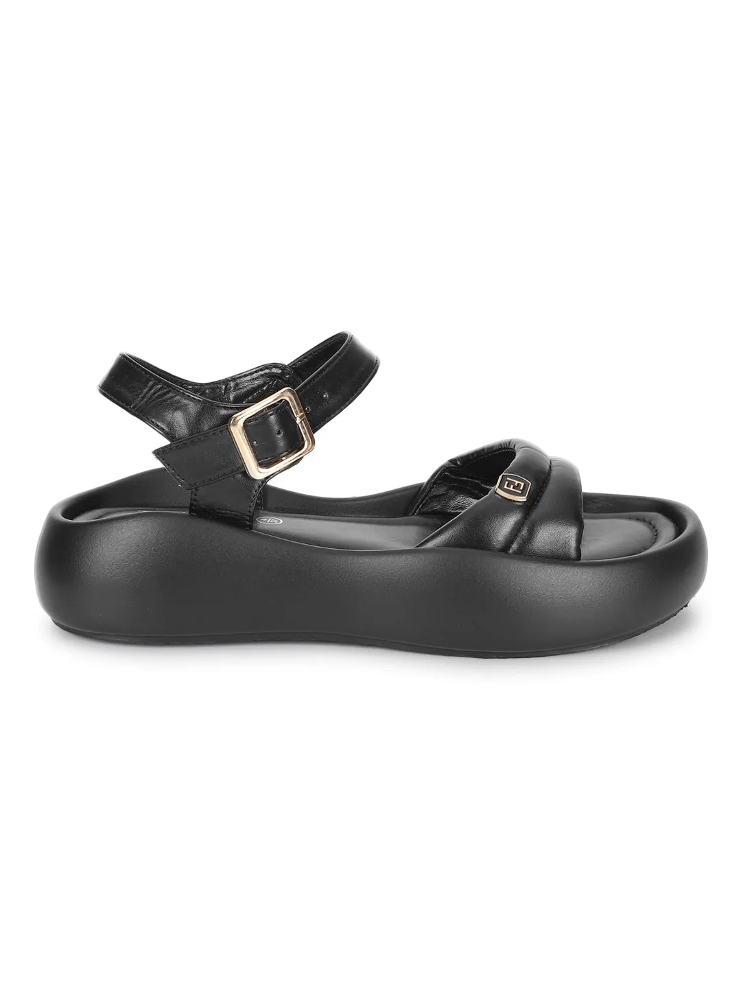 Black PU Buckle Stylish Flats (TC-RS3583-BLK)