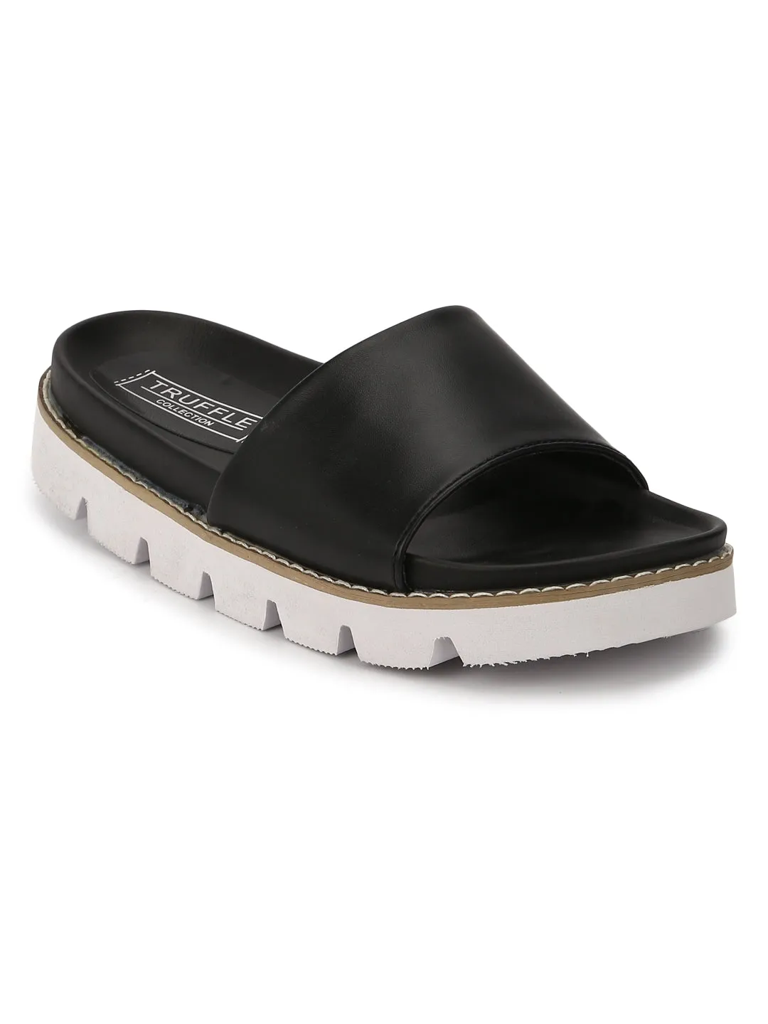 Black PU Cleated Slip-On Flats