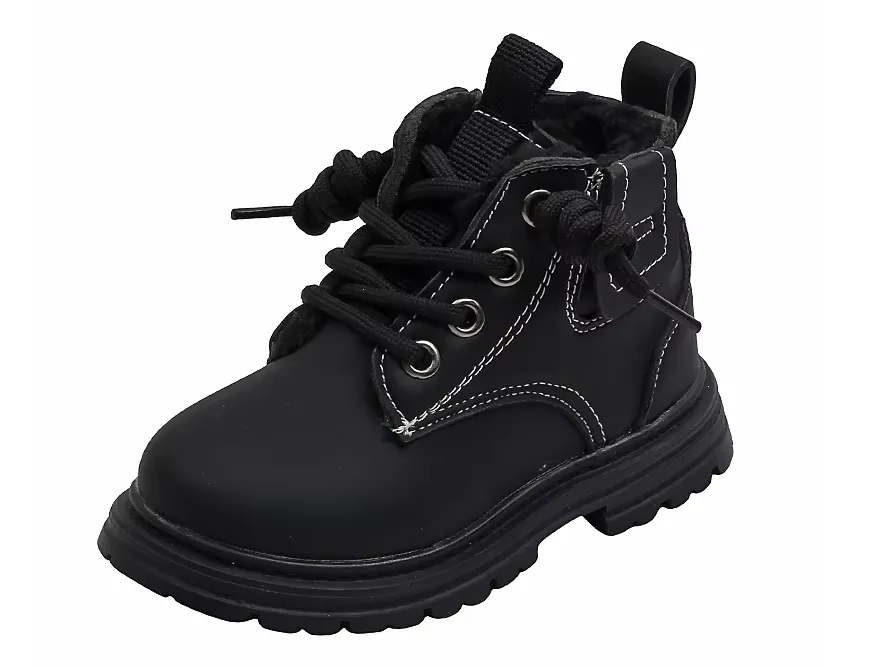 Boys Winter Boots - Boys New Winter Thickened Anti Slip Leather Side Zipper Boots