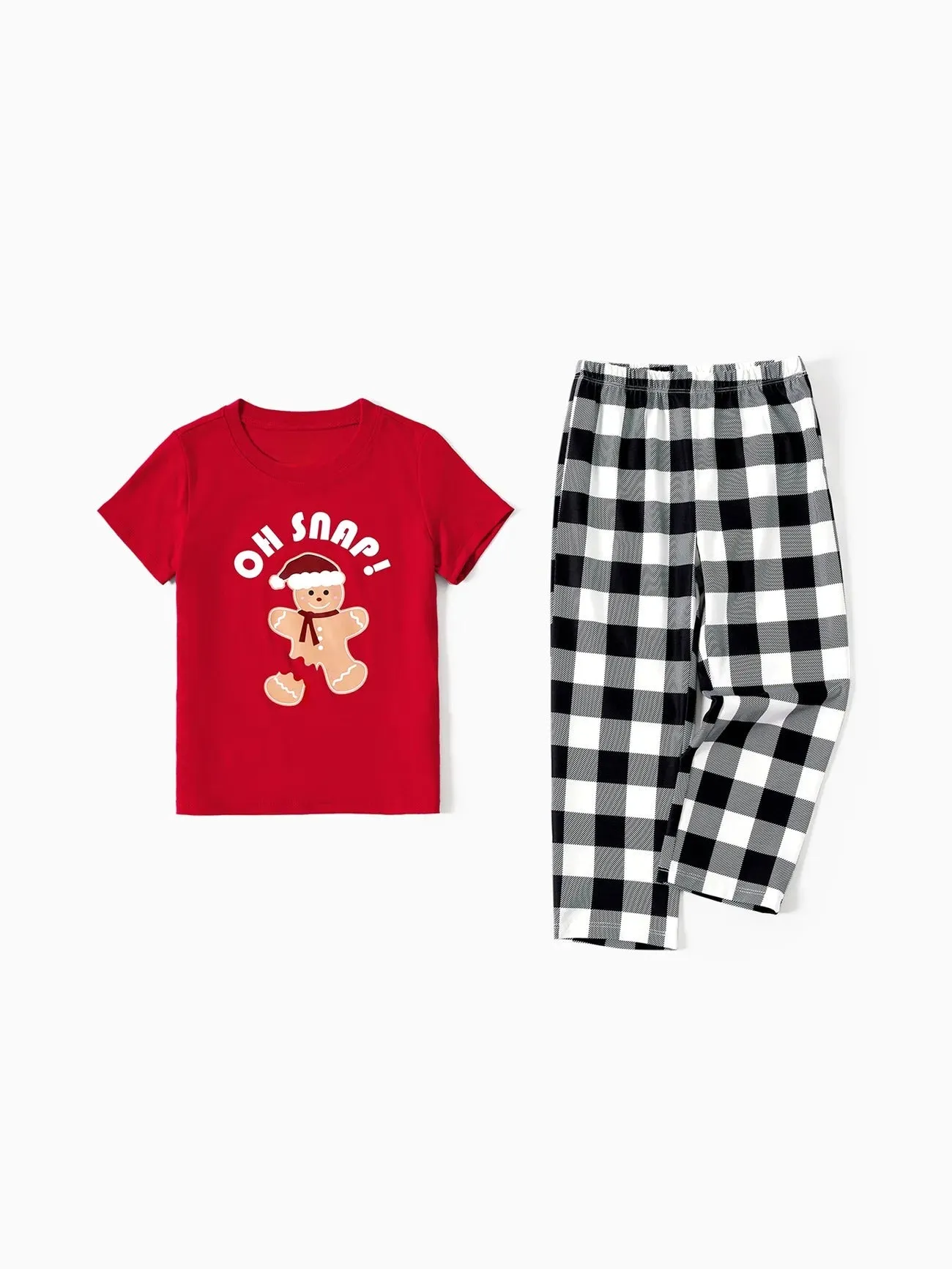 Christmas Family Matching Gingerbread Print Top And Plaid Pajama Set