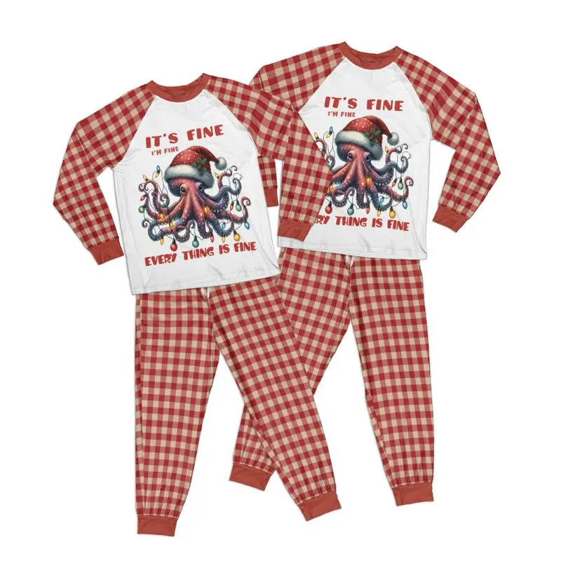 Christmas Octopus Everything is Fine Adult Pajamas Set Matching