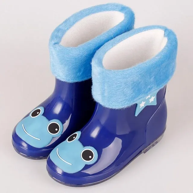 Design Kids Cartoon Rain Boot Girls Antis Kid Wellies With Cotton Velvet Boys Autumn Winter Warm Rain Boots 2016 Children Boots