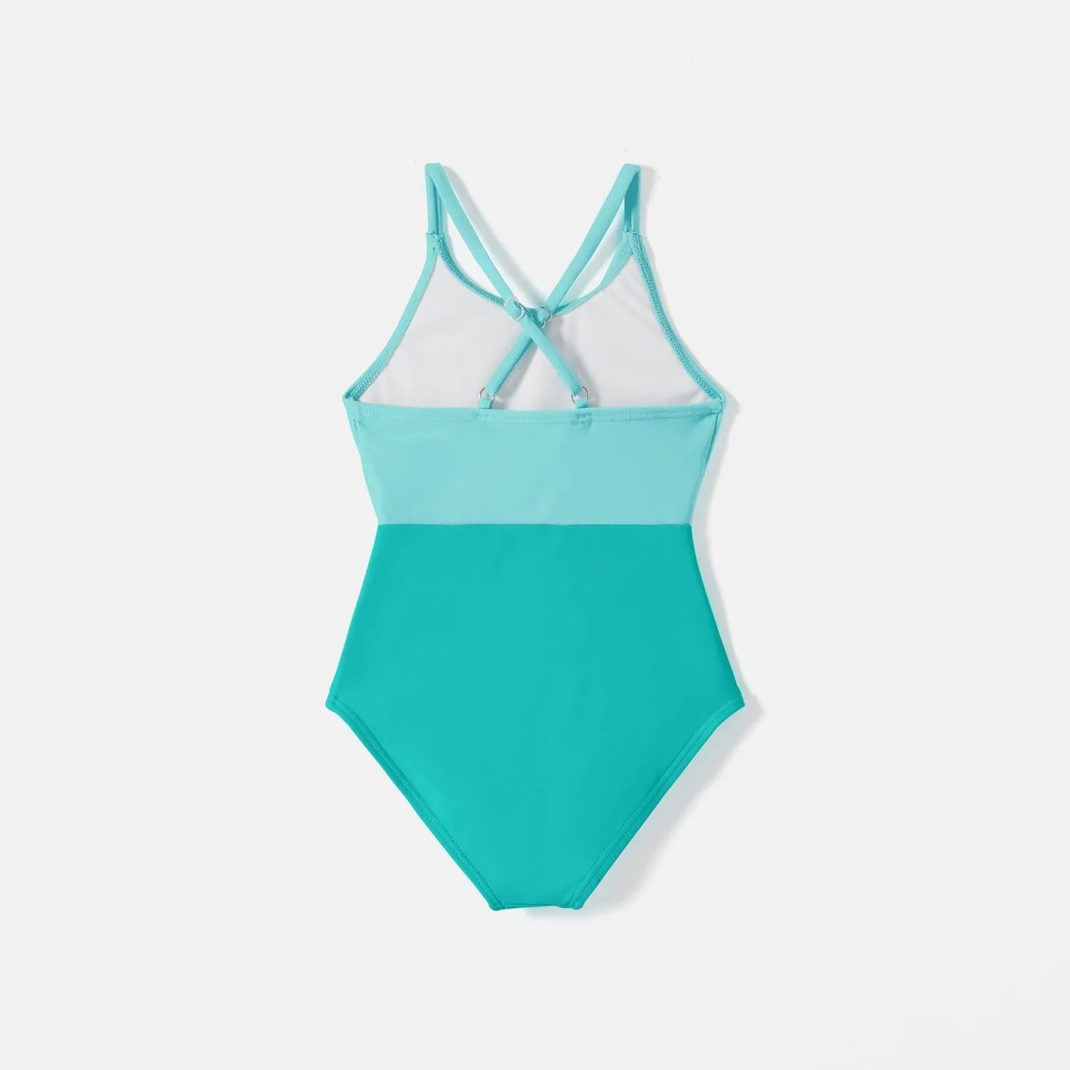 Family Matching Swimsuit Colorblock Front Tie Cut out One-piece Swimsuit and Swim Trunks