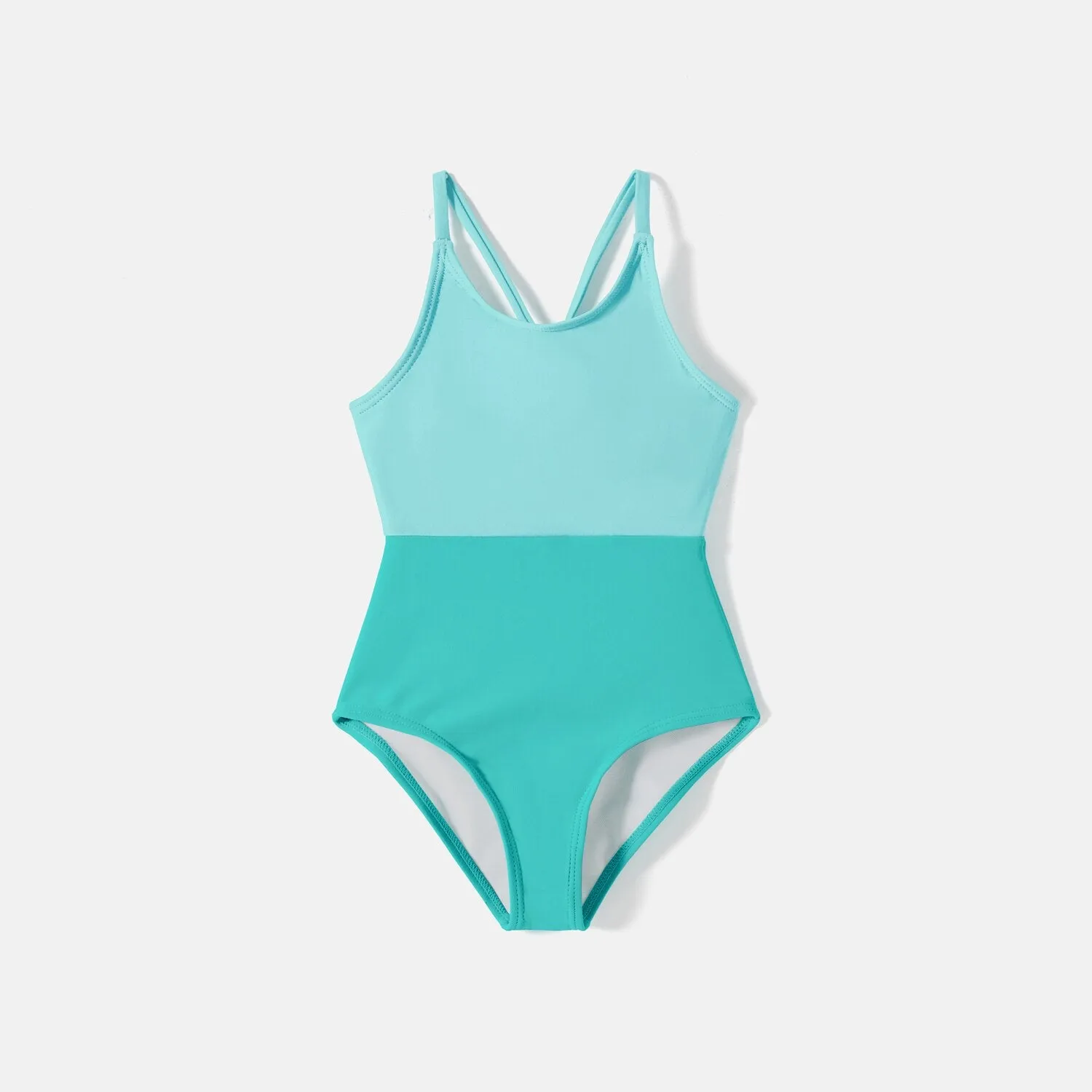 Family Matching Swimsuit Colorblock Front Tie Cut out One-piece Swimsuit and Swim Trunks