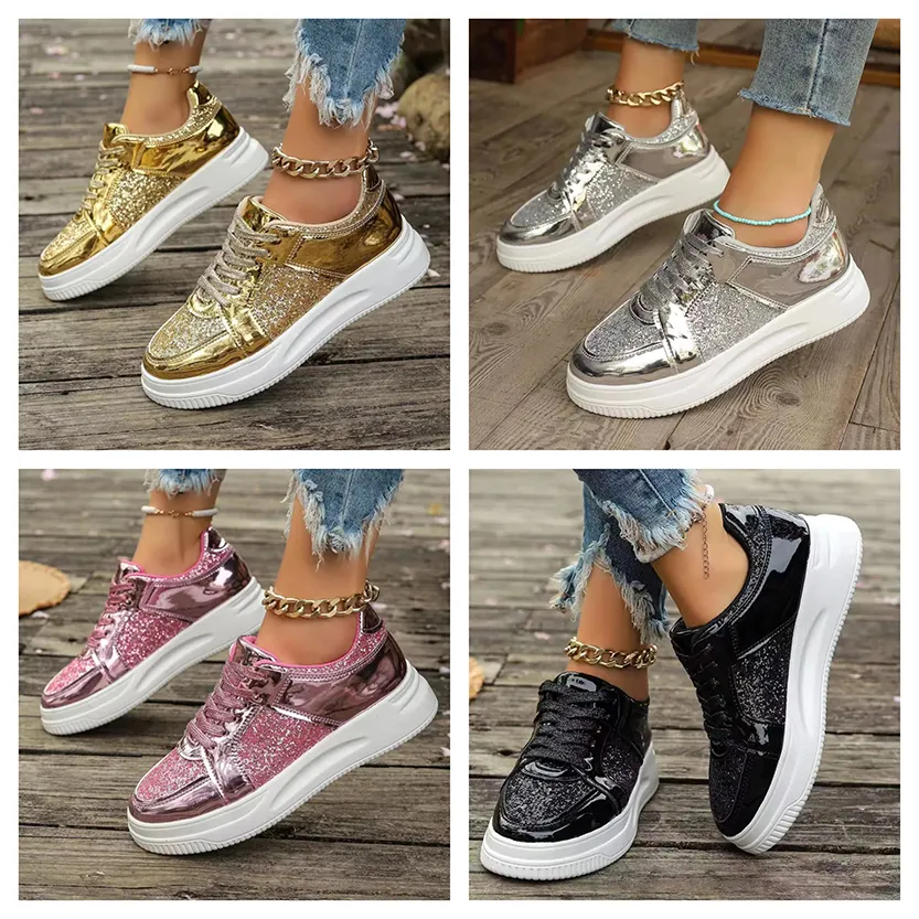 Funki Buys | Shoes | Women's Gold Sequins Platform Sneakers