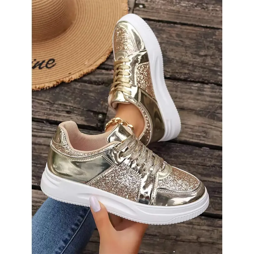 Funki Buys | Shoes | Women's Gold Sequins Platform Sneakers