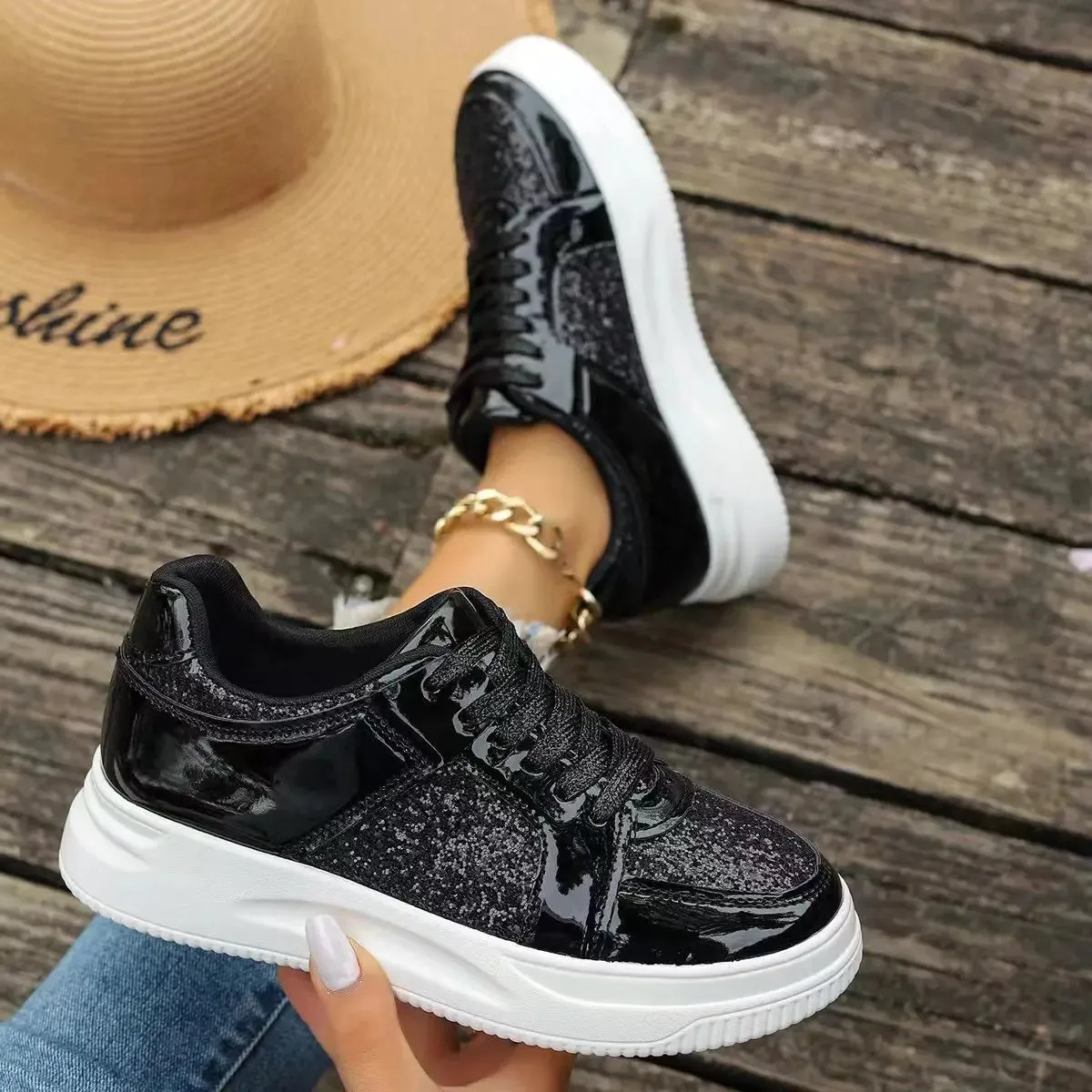 Funki Buys | Shoes | Women's Gold Sequins Platform Sneakers