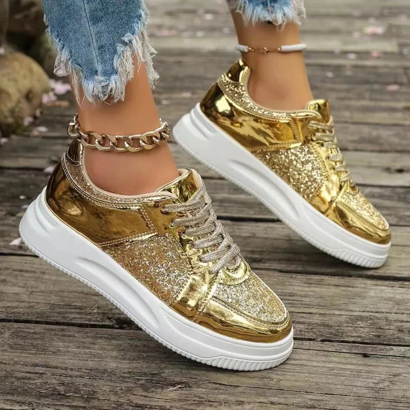 Funki Buys | Shoes | Women's Gold Sequins Platform Sneakers