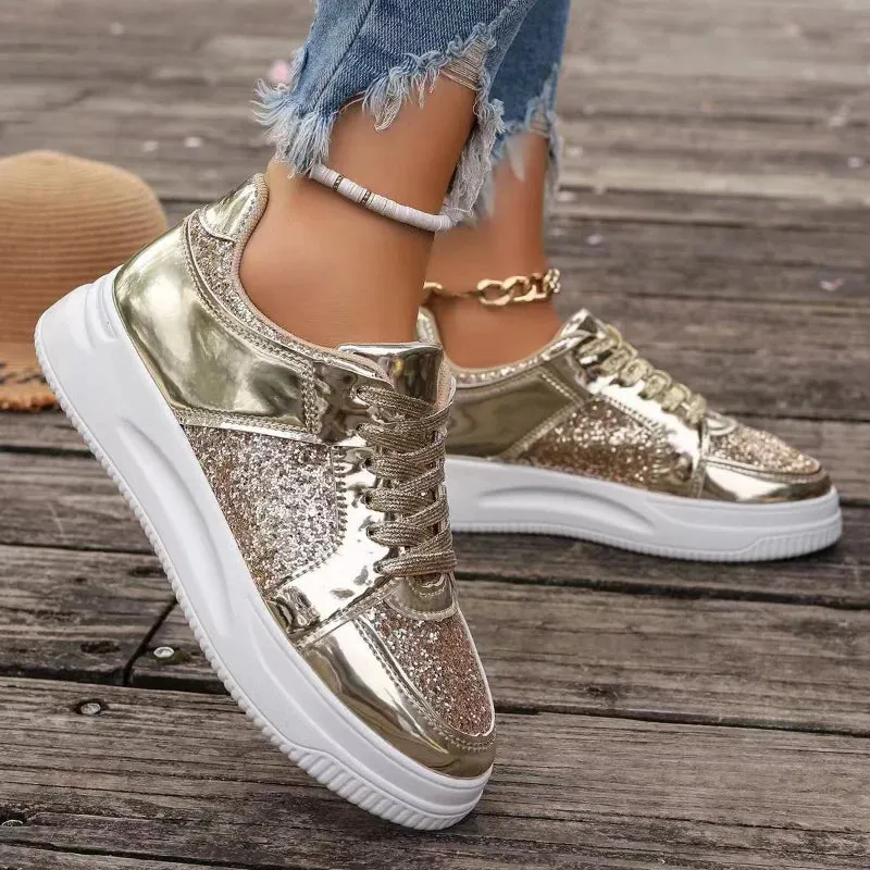 Funki Buys | Shoes | Women's Gold Sequins Platform Sneakers