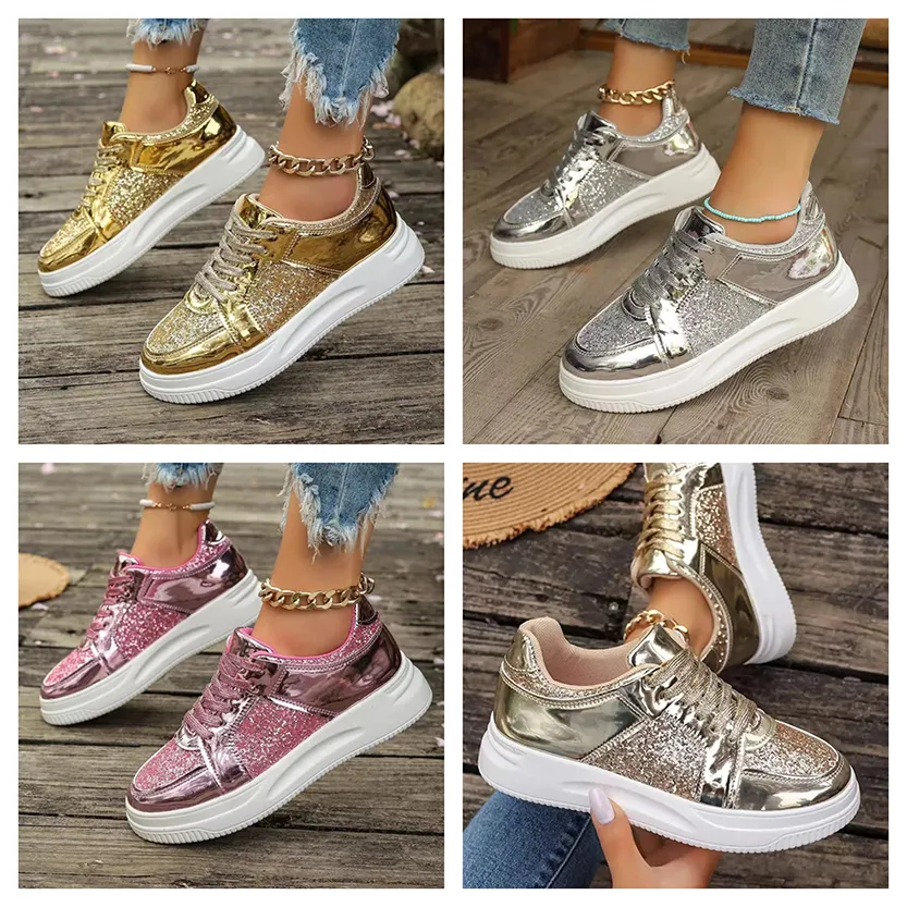 Funki Buys | Shoes | Women's Gold Sequins Platform Sneakers