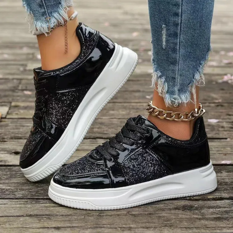 Funki Buys | Shoes | Women's Gold Sequins Platform Sneakers