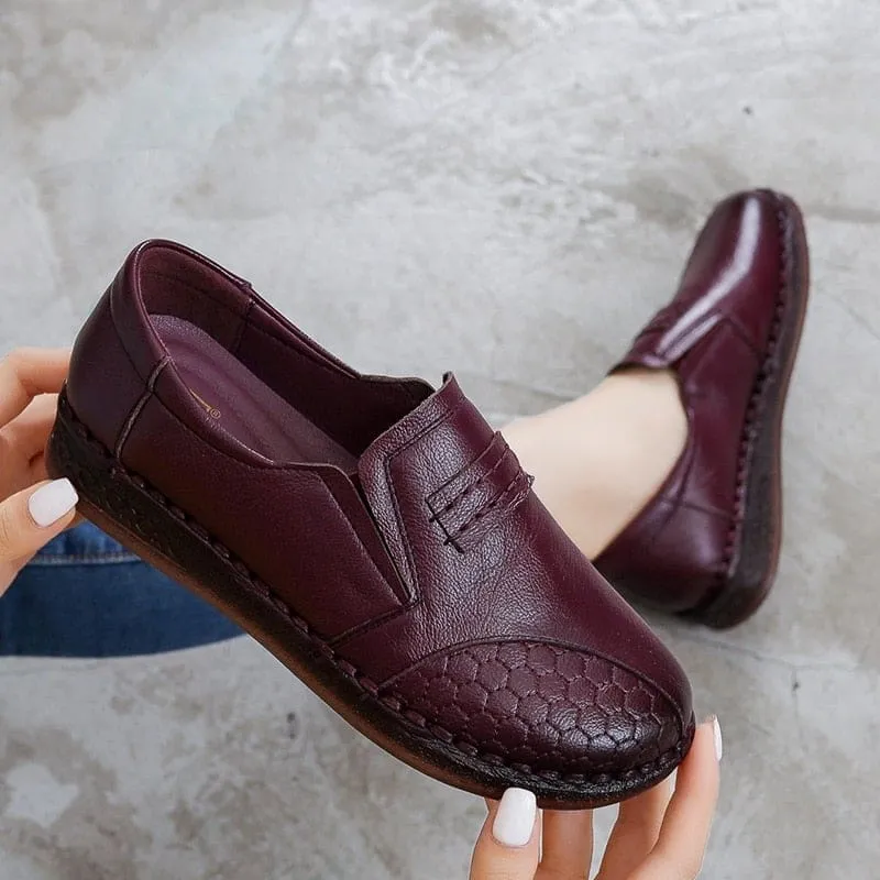 Genuine Leather Mother Soft Comfortable Casual Flats Non-slip Shoes