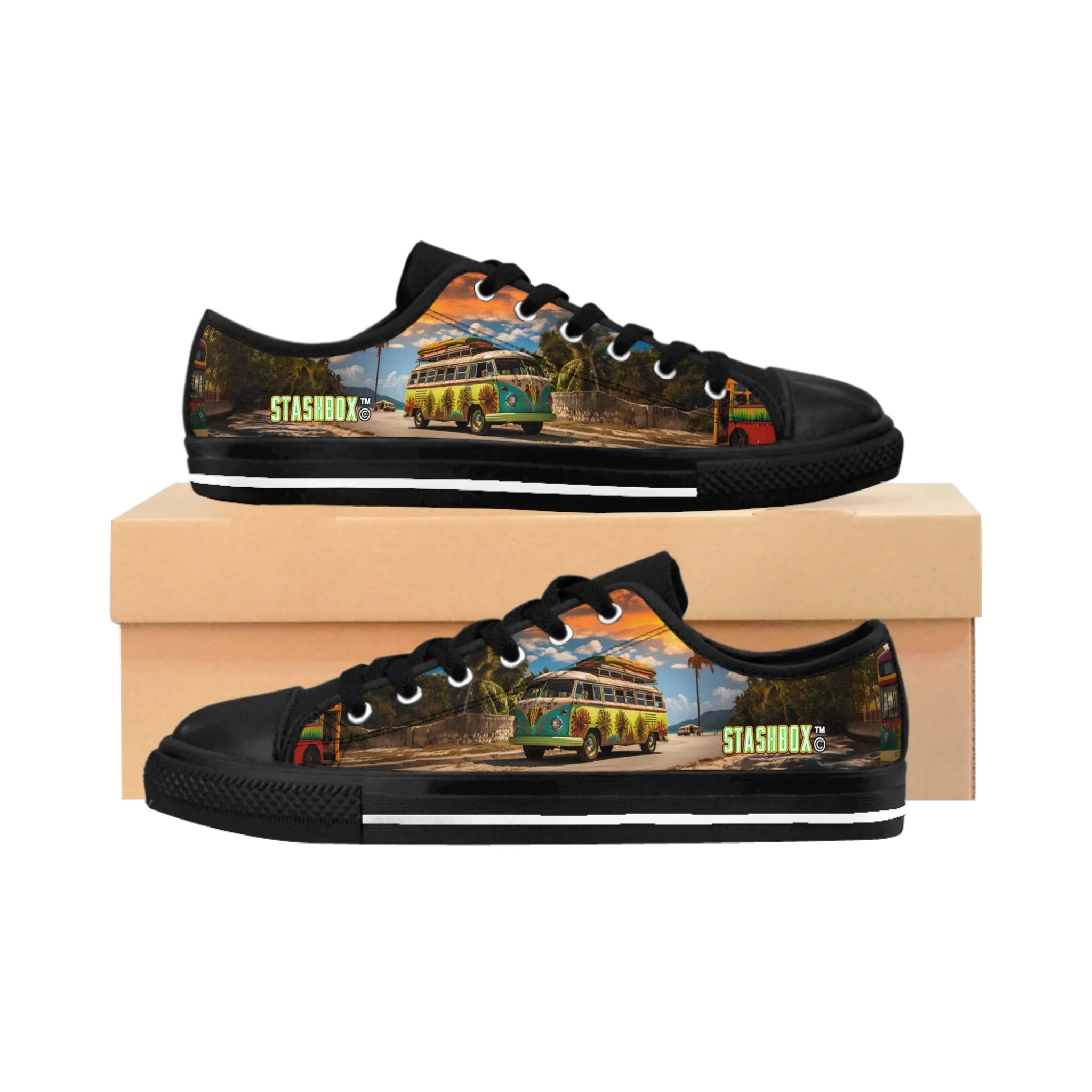 Hawaiian Classic VW Bus - Custom Men's Sneakers - Tropical Design #001