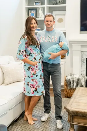 Isla Pregnancy/Postpartum Robe & Light Blue Swaddle & Dad T Shirt