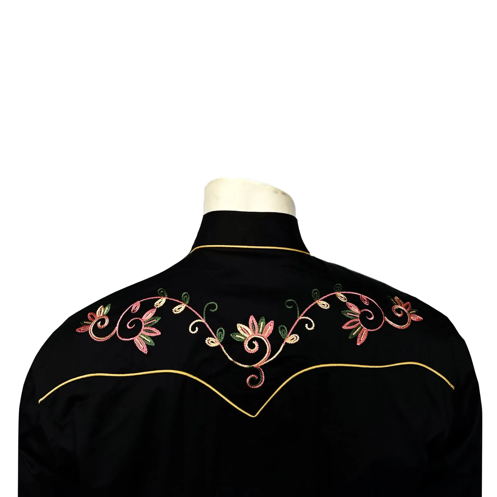 Men's Black Vintage Variegated Floral Embroidered Western Shirt