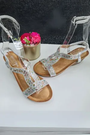 Padded Embellished Open Toe Elastic Strap Sandal