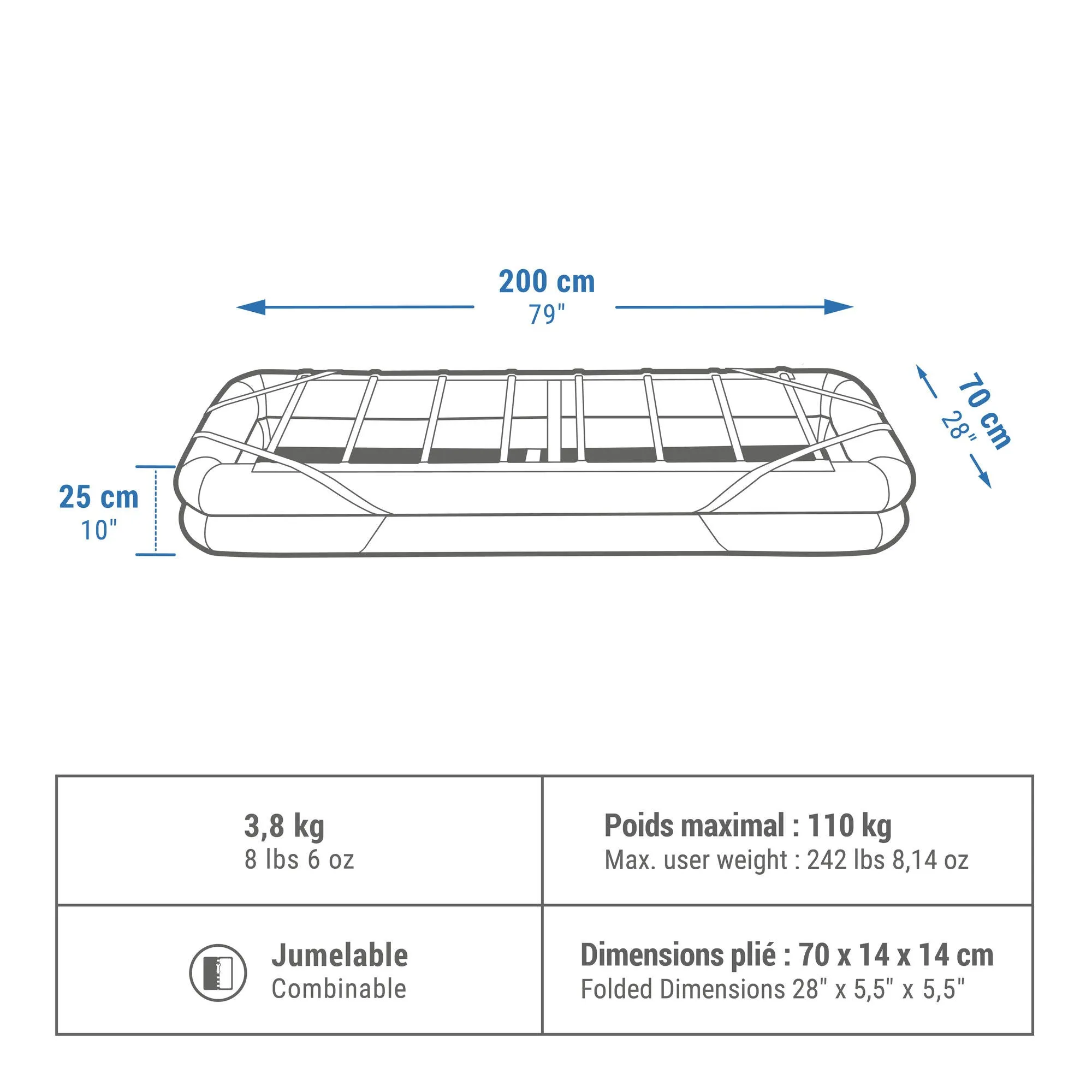 Quechua Camp Bed Air 79" Inflatable Camping Bed Base