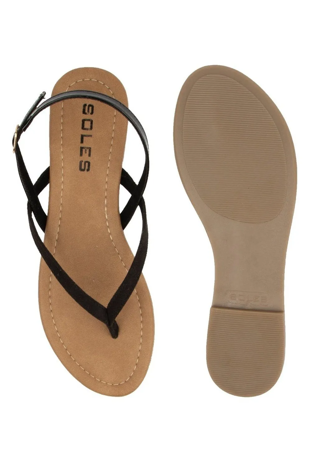 SOLES Classic Black Flat Sandals Open Toe