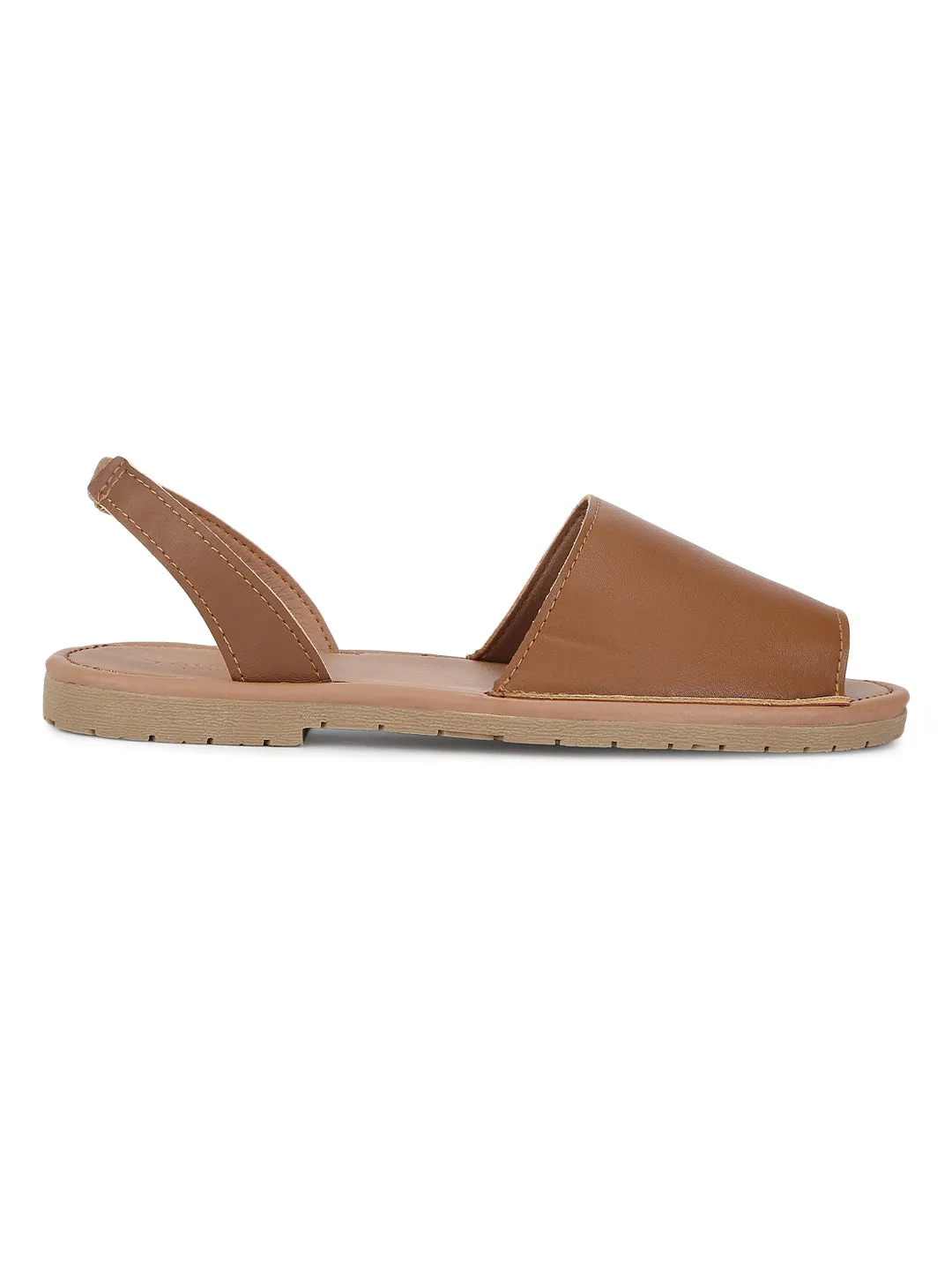 Tan PU Back Sling Open Toe Slip-On Sandals