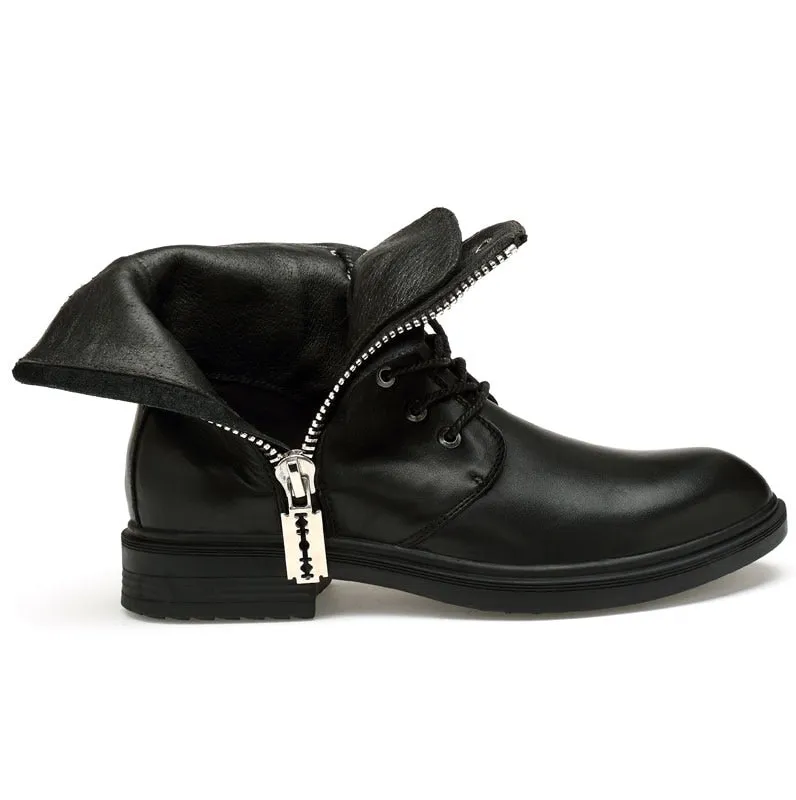 West Louis™ Leather Zipper Wool Fur Warm Boots