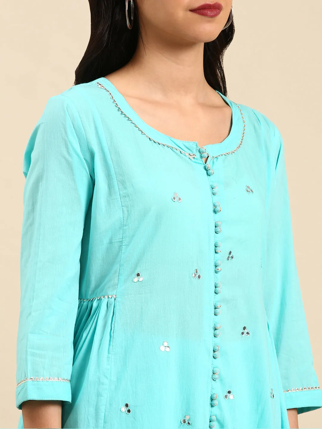 Women Solid Blue Anarkali Kurta Set with Dupatta