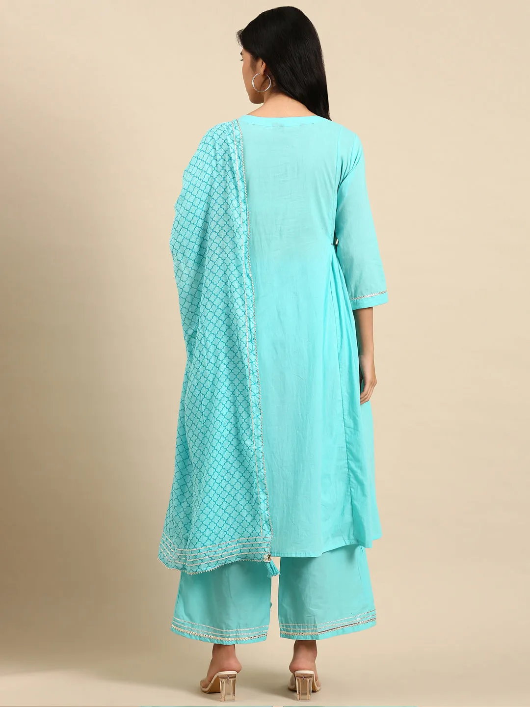 Women Solid Blue Anarkali Kurta Set with Dupatta