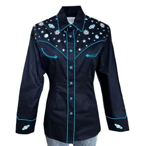 Women's Out of This World Embroidered Black Western Shirt