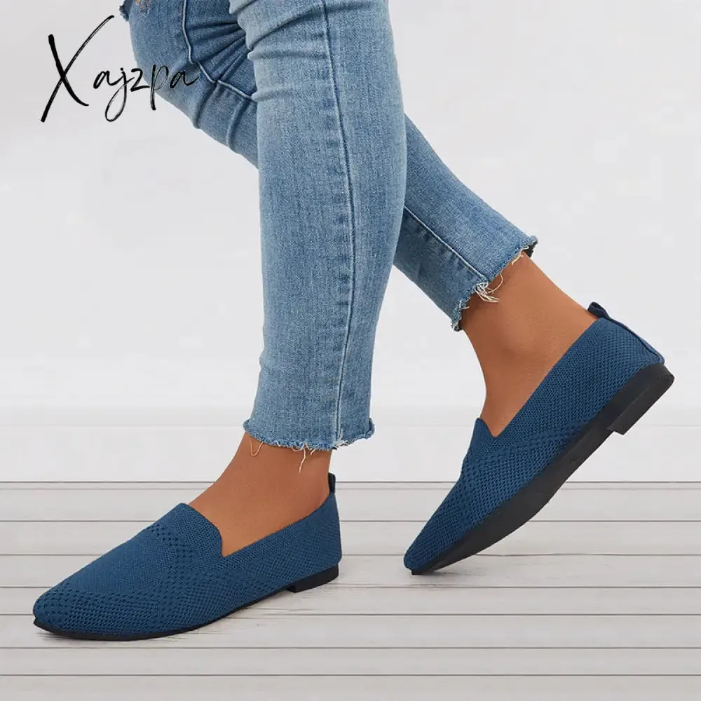 Xajzpa - Women's Pointed Toe Soft Knit Slip on Flats Breathable Loafers Shoes