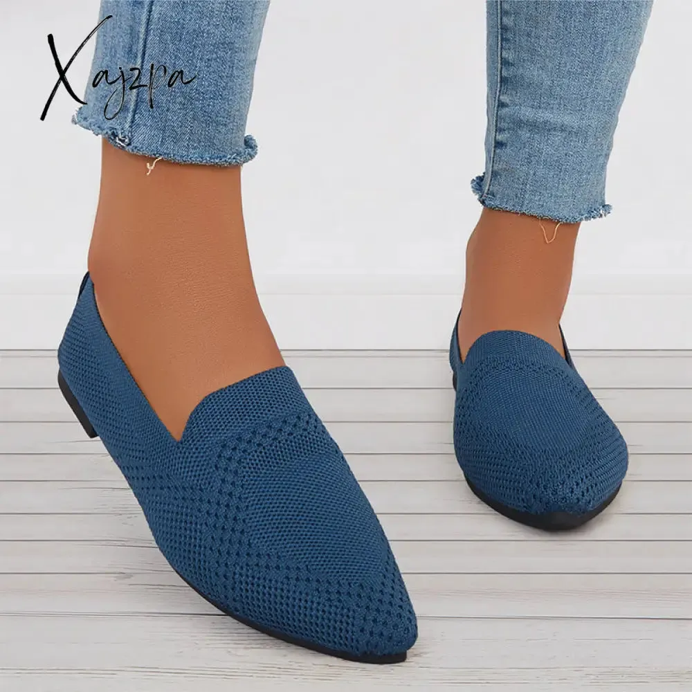 Xajzpa - Women's Pointed Toe Soft Knit Slip on Flats Breathable Loafers Shoes