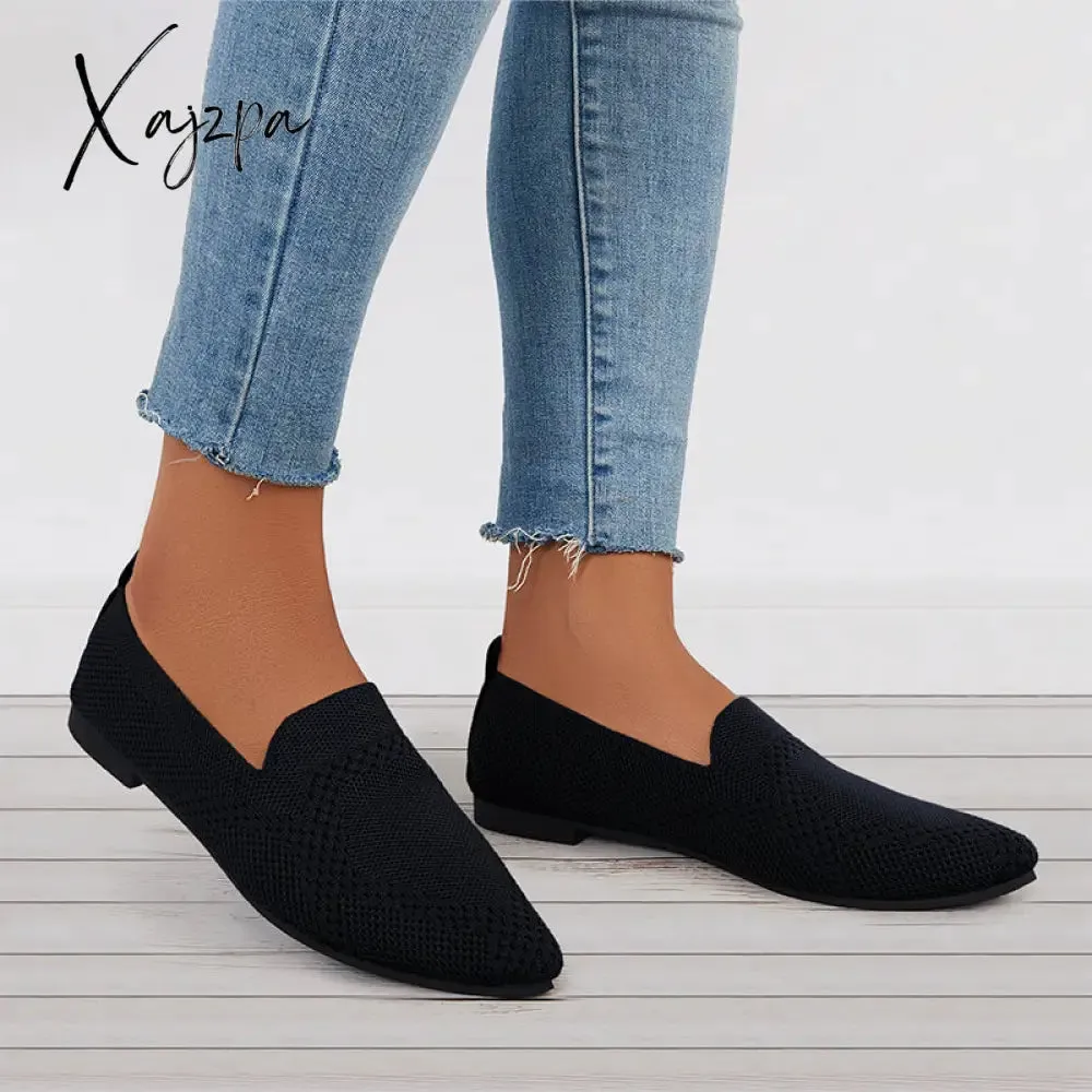 Xajzpa - Women's Pointed Toe Soft Knit Slip on Flats Breathable Loafers Shoes