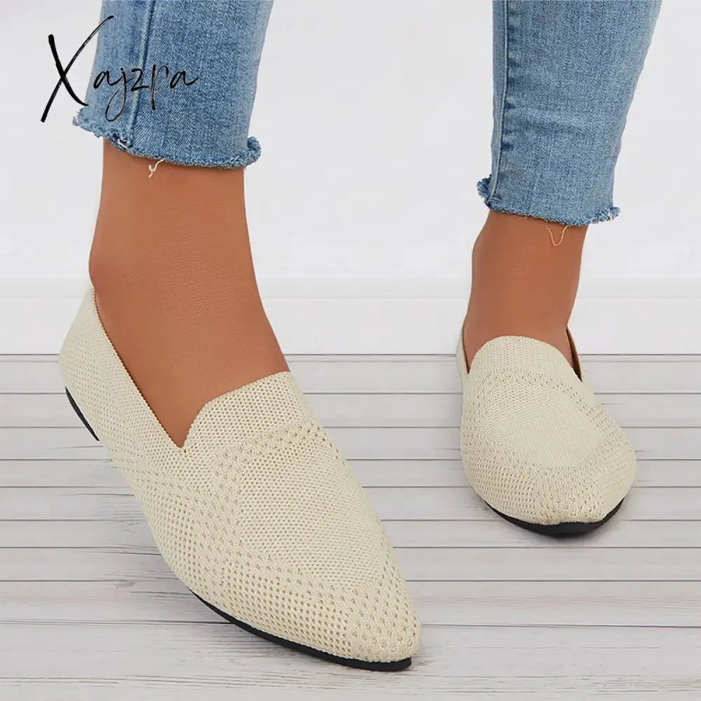 Xajzpa - Women's Pointed Toe Soft Knit Slip on Flats Breathable Loafers Shoes