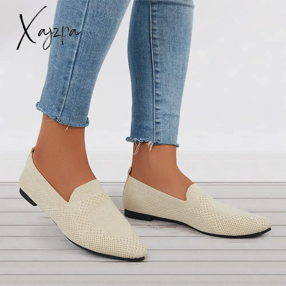 Xajzpa - Women's Pointed Toe Soft Knit Slip on Flats Breathable Loafers Shoes