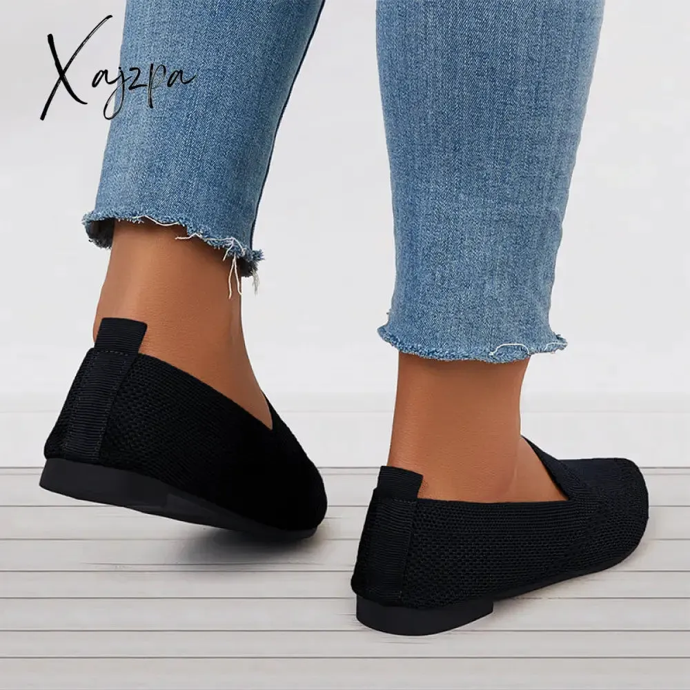 Xajzpa - Women's Pointed Toe Soft Knit Slip on Flats Breathable Loafers Shoes