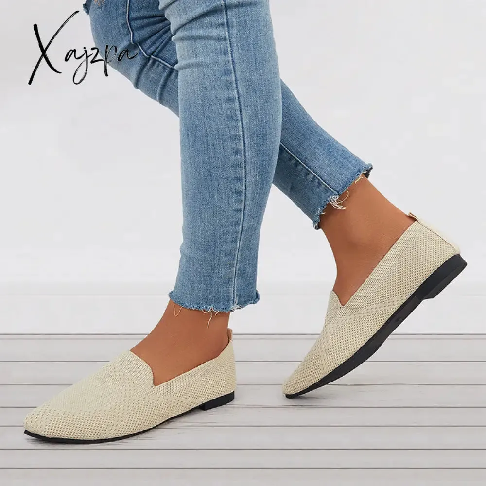 Xajzpa - Women's Pointed Toe Soft Knit Slip on Flats Breathable Loafers Shoes