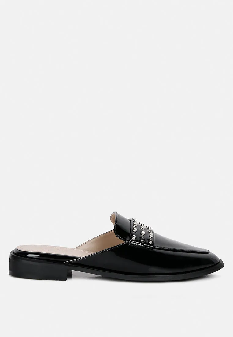 Yashta Patent Studded Flat Mules